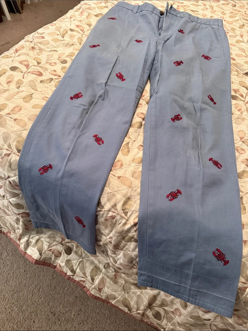 Embroidered Lobster Light Blue Men’s Casual Pants
